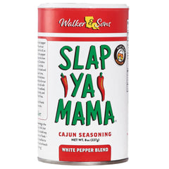 Slap Ya Mama white pepper Cajun seasoning label on jar for bold flavor