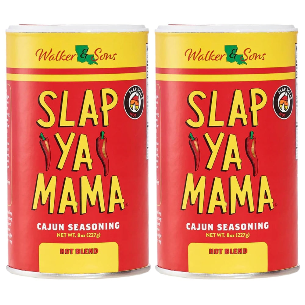 Slap Ya Mama Hot Blend Cajun jar close-up showcasing bold flavor.
