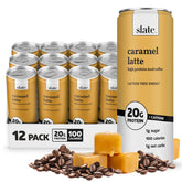 Slate Milk high-protein iced coffee caramel latte can boosts energy on the go.
