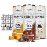 Slate Milk Ultra Protein Shake chocolate can, rich taste with 30g protein per serving.