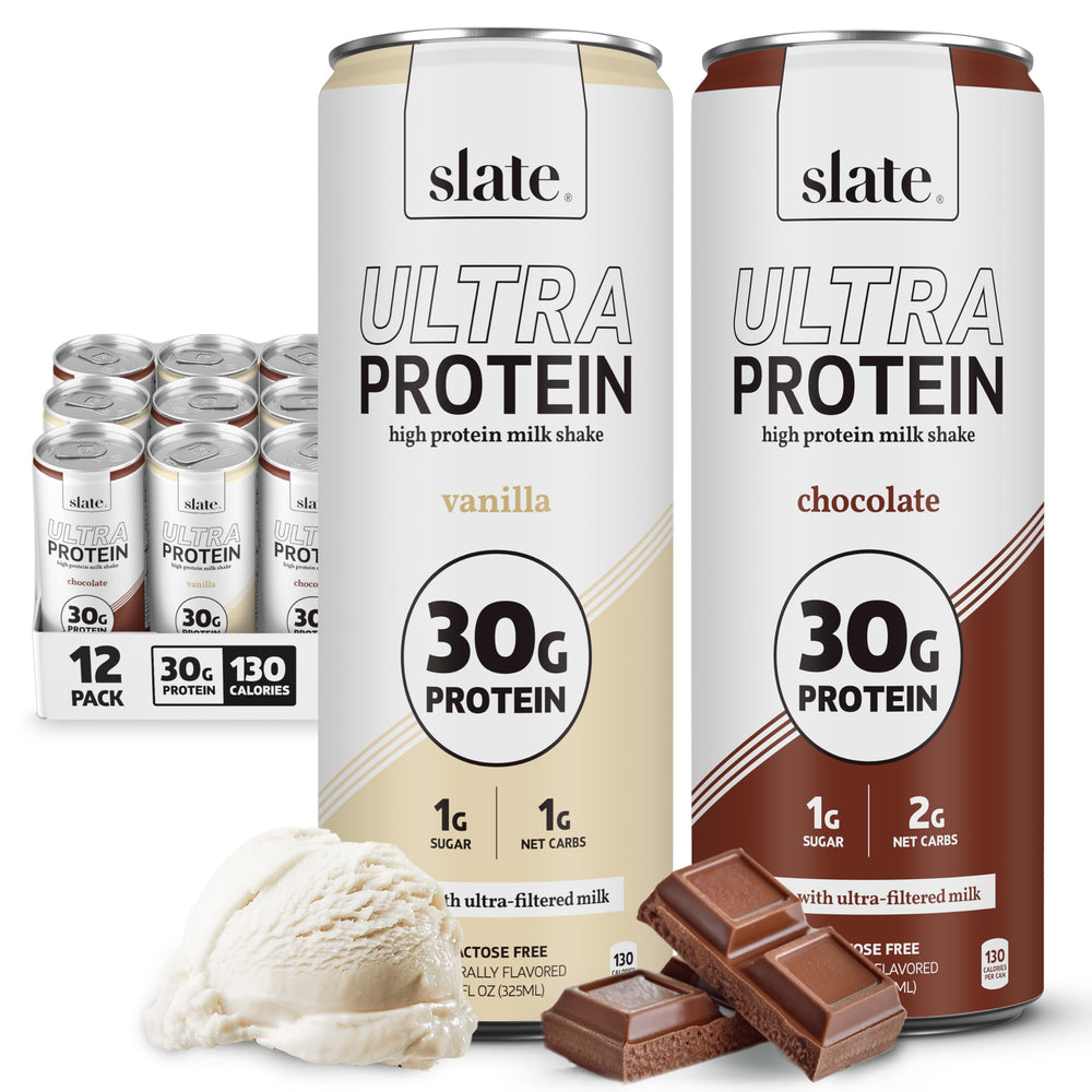 Slate Milk Vanilla bottle pour, smooth high-protein breakfast option