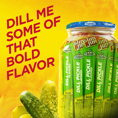 Slim Jim Giant dill pickle seasoning enhances savory chew with real flavor.