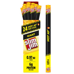 Slim Jim Giant Hot AF packaging, ideal for on-the-go protein snacking.