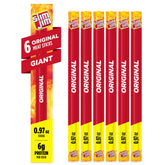Slim Jim Giant Original snack packaging showing six sticks for on-the-go snacking.