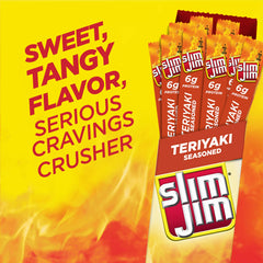 Close-up of Slim Jim Giant Teriyaki stick highlighting bold flavor