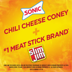 Slim Jim Monster Sonic Chili Cheese Coney bite reveals savory flavor profile.