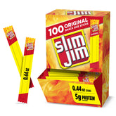 Slim Jim Original smoked meat sticks in a box, portable protein snack for on-the-go.