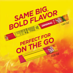 Slim Jim Original smoked snack stick in hand proves portable protein for busy days.