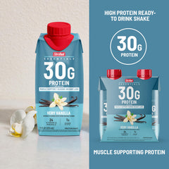 SlimFast Essentials Vanilla with scoop beside bottle for easy daily protein
