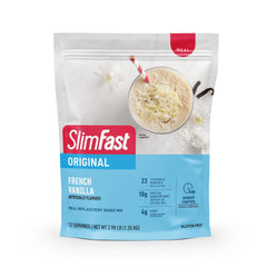 SlimFast Original French Vanilla tub displaying protein and minerals for everyday nutrition