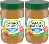 Smart Balance Rich Roast chunky peanut butter jar on shelf, ready for breakfast.