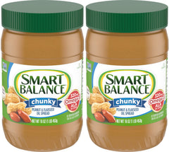 Smart Balance Rich Roast chunky peanut butter jar on shelf, ready for breakfast.