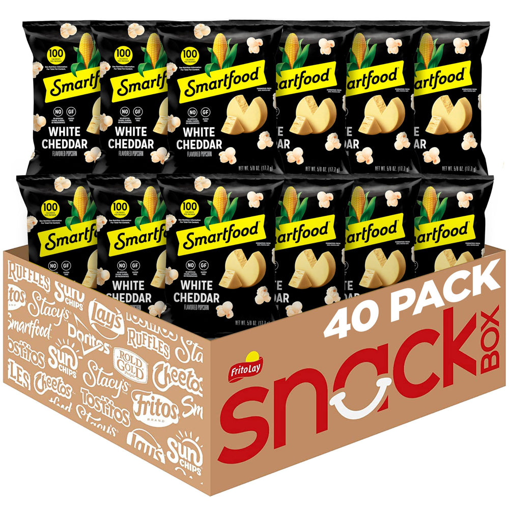 Smartfood White Cheddar popcorn bag close-up highlighting real cheese flavor.