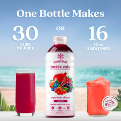 Smartfruit front label on bottle—premium real fruit purée.