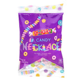 Smarties Candy Necklace showing four colorful necklaces on a stretch string for birthdays.