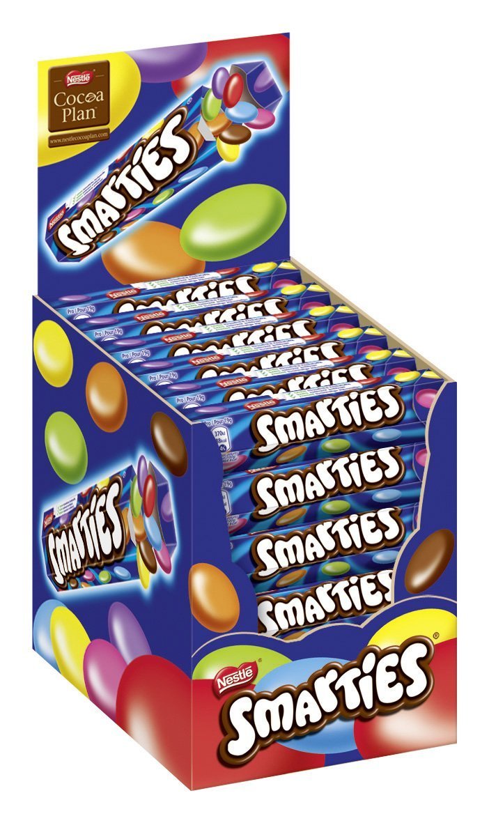 Smarties Hexagon 36x38g pack front highlighting no artificial dyes.