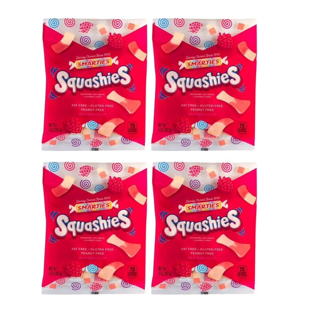 Smarties Squashies Raspberry & Cream candy bags arranged for gatherings