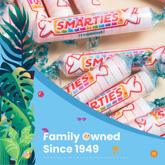 Smarties gift box featuring tropical candy rolls, ideal for gifting candy lovers.