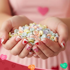 Smarties Valentine's flavors close-up displaying fruity options.