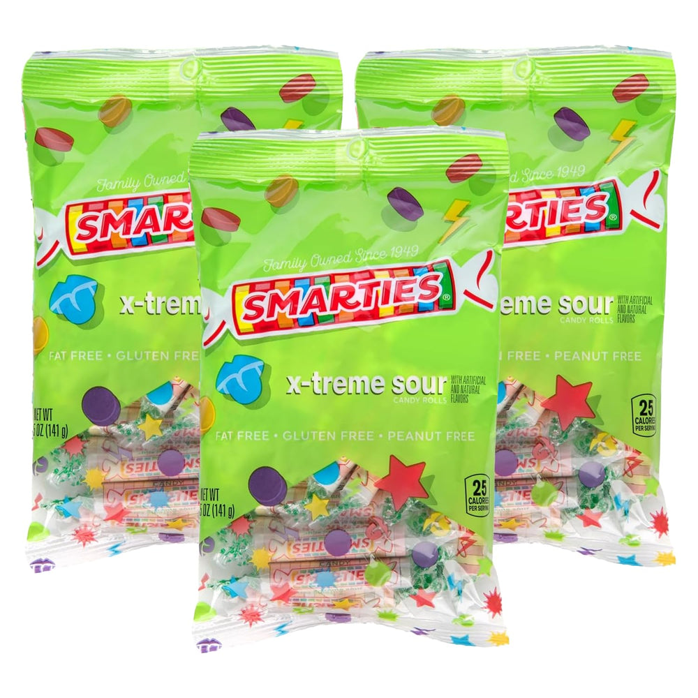 Smarties X-treme Sour Candies closeup, tangy bite ideal for party snacking.