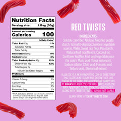 SmartSweets Red Twists no artificial sweeteners claim on label.