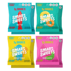 SmartSweets Variety Pack box with eight low-sugar candy bags for all ages.