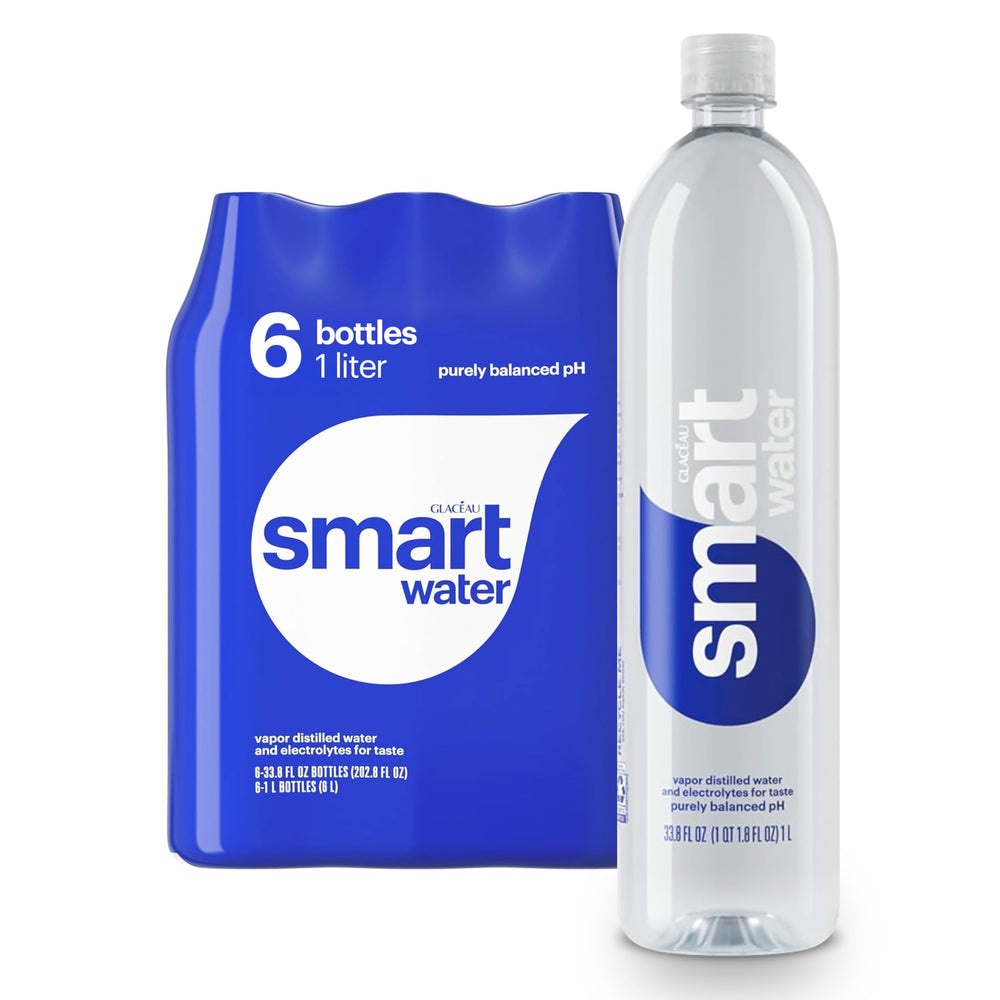 Smartwater six-pack front view promotes convenient on-the-go hydration.