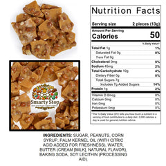 Smarty Stop Home Style Peanut Brittle close-up shows crisp texture for snacking.