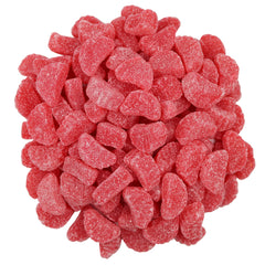 Smarty Stop red cherry slice wedges in a decorative candy bowl.