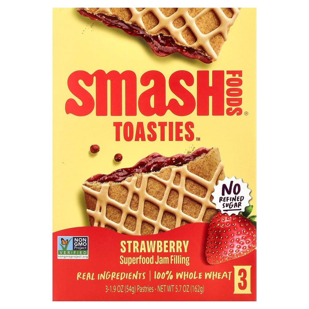 Smash Foods Toasties Strawberry jar on table, premium pantry staple for quick, flavorful snacks.