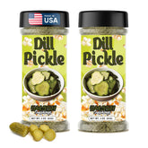 Smash Seasonings Dill Pickle Popcorn Seasoning shaker on popcorn for tangy flavor