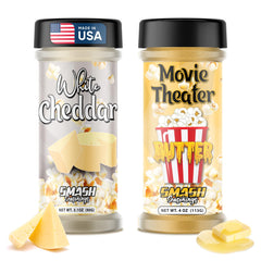 Smash Seasonings white cheddar movie theater butter popcorn seasoning shaker front view for quick gourmet flavor