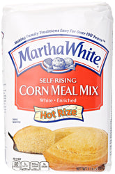 Smucker's Martha White corn meal package front shows self-rising mix for quick cornbread.