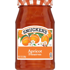 Smucker's Apricot Preserves jar with fruit chunks ideal for toast or pastries
