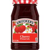 Smucker's Cherry Preserves jar front, rich cherry flavor for desserts and breakfasts