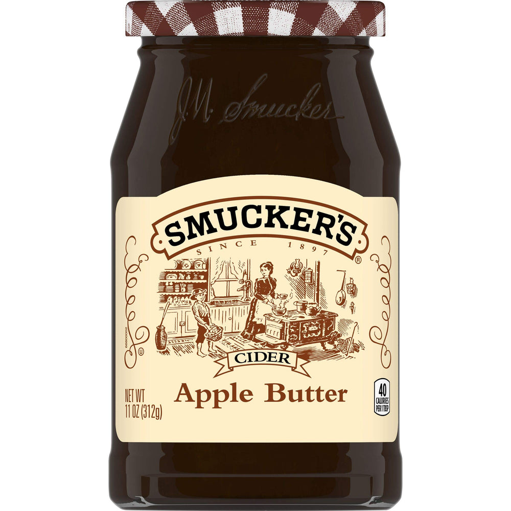 Smucker's cider apple butter jar ready for spreading on toast.