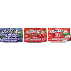 Smucker's Grape Jelly 0.5 oz cups packaging, convenient on-the-go breakfast portions.