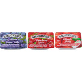 Smucker's grape jelly half-ounce cups on display, ideal for grab-and-go breakfasts.