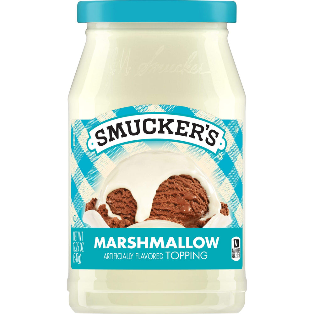 Smucker's Marshmallow Topping bottle pour for smooth dessert drizzle