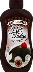Smucker's hot fudge topping pour with silky texture ideal for sundaes