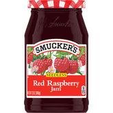 Smucker's seedless raspberry jam jar with bright spread on toast