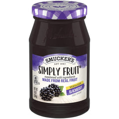 Smucker's Simply Fruit Seedless Blackberry Spread 2-pack bottles on a countertop ready for quick mornings.