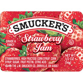 Smucker's strawberry jam cups provide convenient single-serve packaging for quick meals.