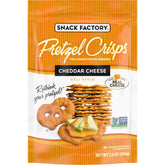 Snack Factory Cheddar Pretzel Crisps bag showing resealable packaging for freshness