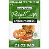 Snack Factory Garlic Parmesan Pretzel Crisps bag, ideal for quick snacking