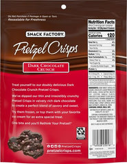 Close-up of Snack Factory Pretzel Crisps dark chocolate coating on a crisp.
