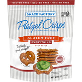 Snack Factory gluten free Everything Pretzel Crisps in resealable bag for on-the-go snacking