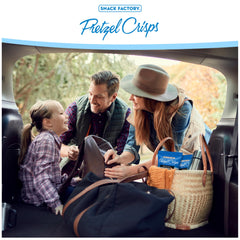 Snack Factory Pretzel Crisps Original salt crystals highlight savory flavor.