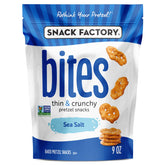 Snack Factory Sea Salt Bites bag front with resealable closure for freshness