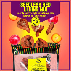Closeup of seedless Li Hing Mui plums highlighting glossy texture and flavor.